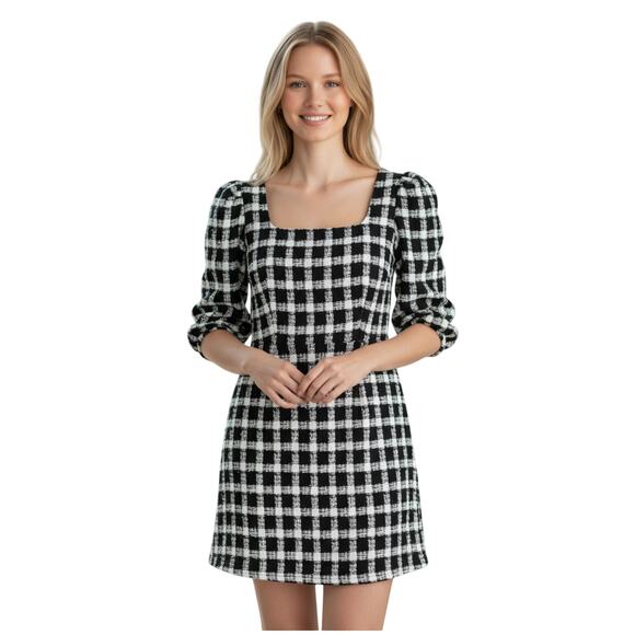 Chloe Kristyn Women's Scoop Neck Checked Mini Dress Black/White Size 4 NWT - Picture 2 of 13